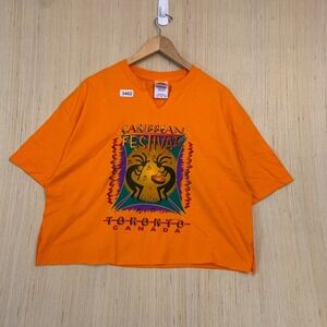 Vintage Caribbean Festival Shirt Extra Large Orange Short Sleeve Women's 90's